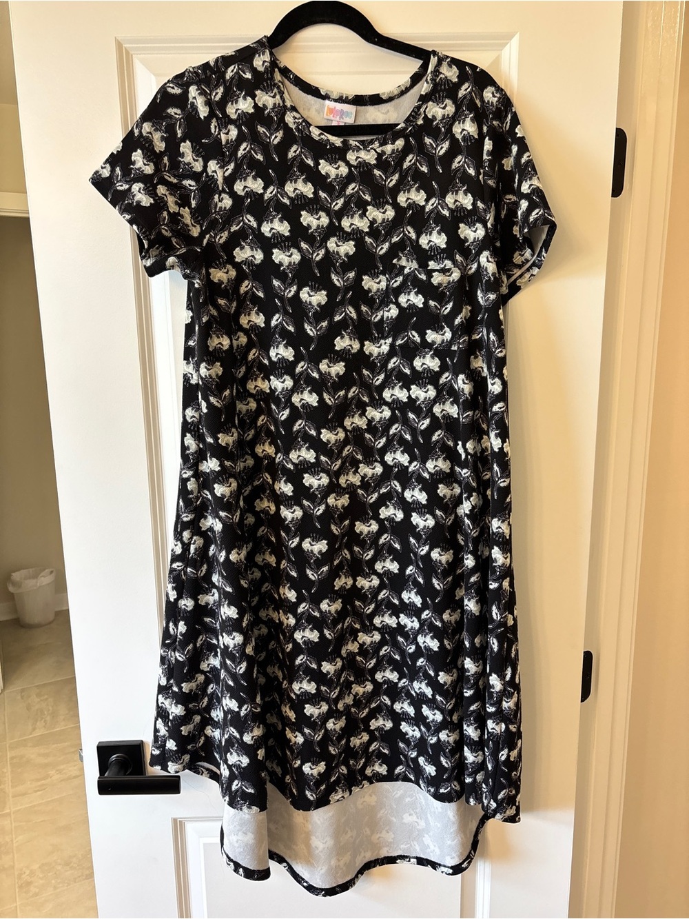 LuLaRoe Carly Black Dress with White Floral Print - Casual Girls